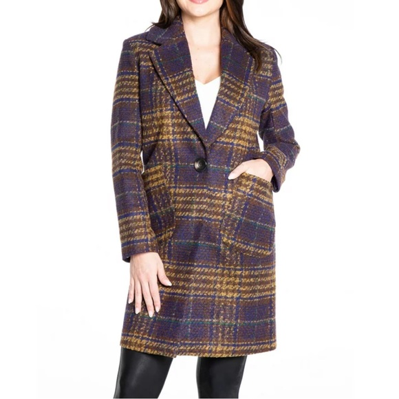 Kensie Jackets & Blazers - Women's Kensie Single Breasted Plaid Coat. Purple/Gold/Multi. Size Medium.‎ NWT.